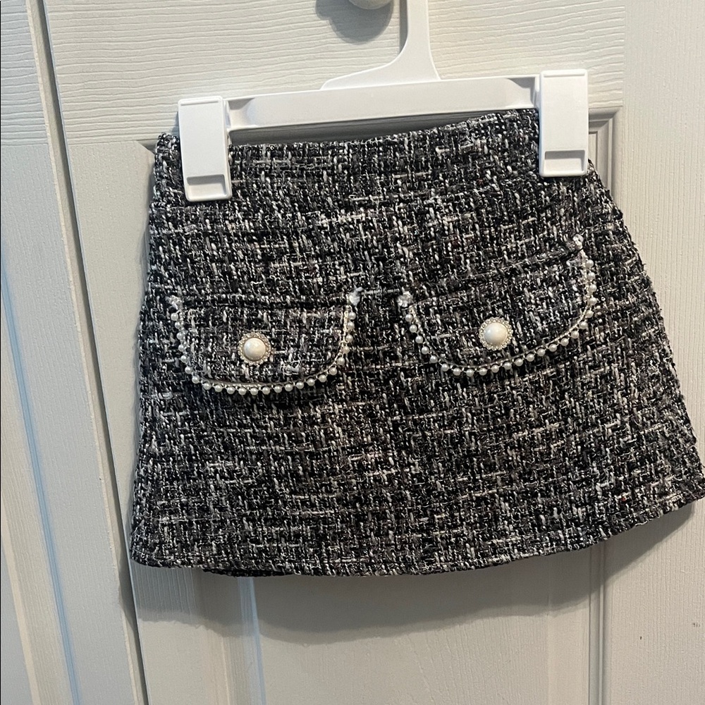 Girls Chic Black and White Tweed Skirt